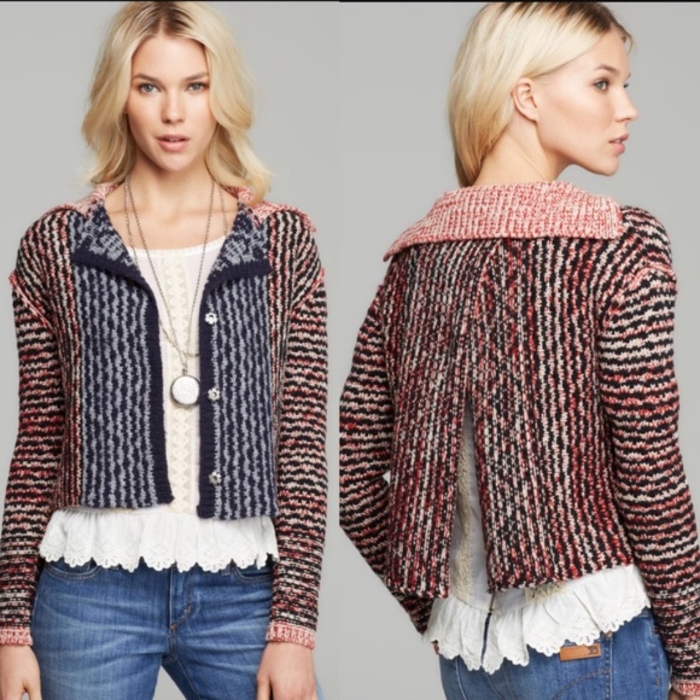 FREE PEOPLE CHECKER PRINT CARDIGAN SWEATER XS